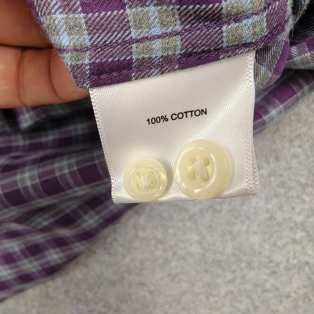 Peter Millar Shirt Mens 2XL Purple Plaid Cotton Long Sleeve‎ Button Up Casual